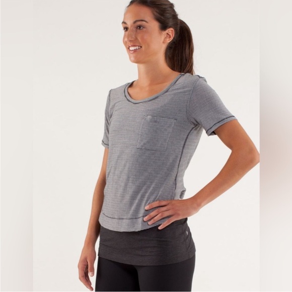 Lululemon Calm Short Sleeved Tshirt In Tonka Stripe Burnout Coal - Picture 2 of 7